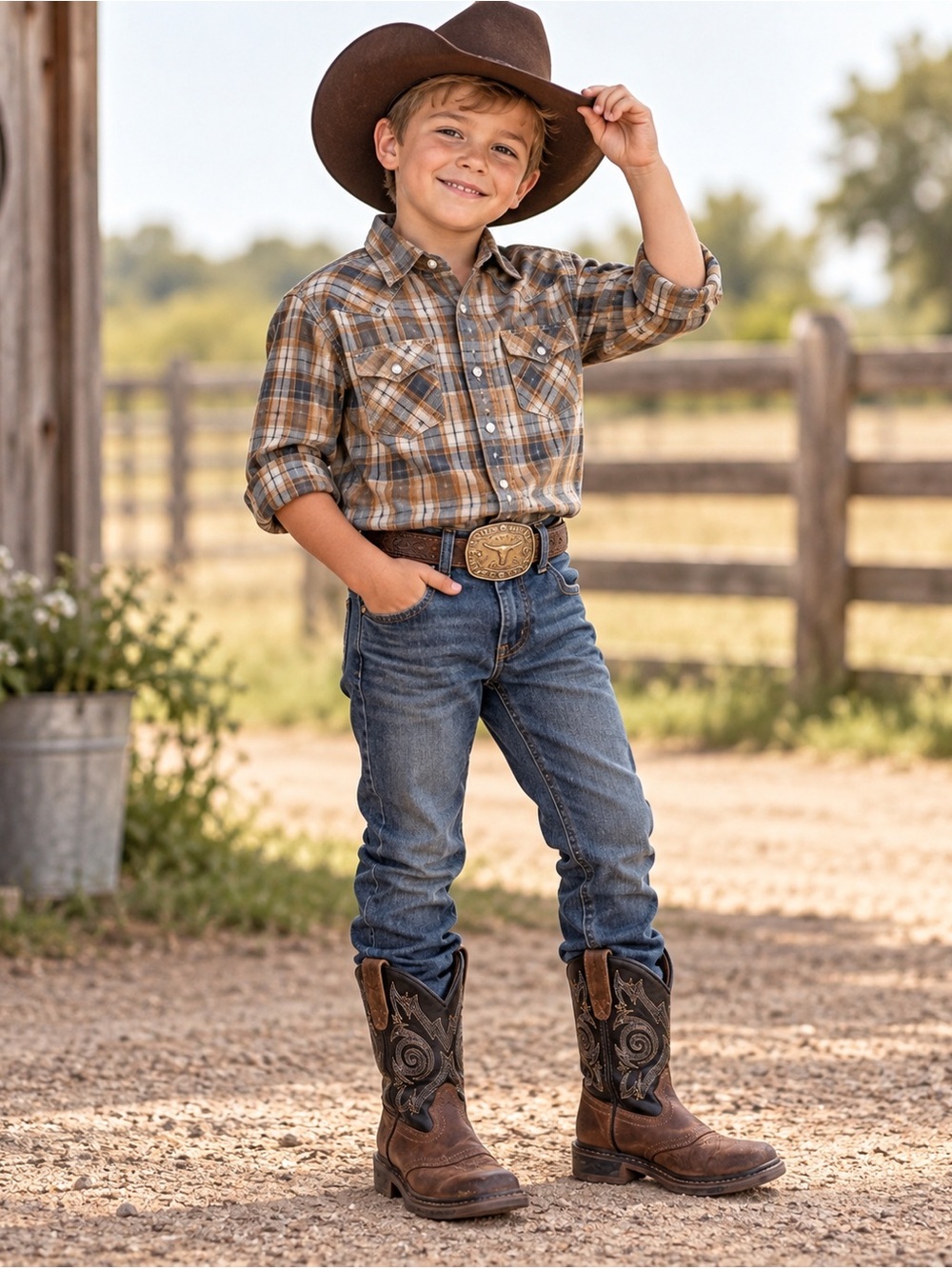 Georgia Boot Kids Carbo-Tec Western Cowboy Boots Brown Black US 13M